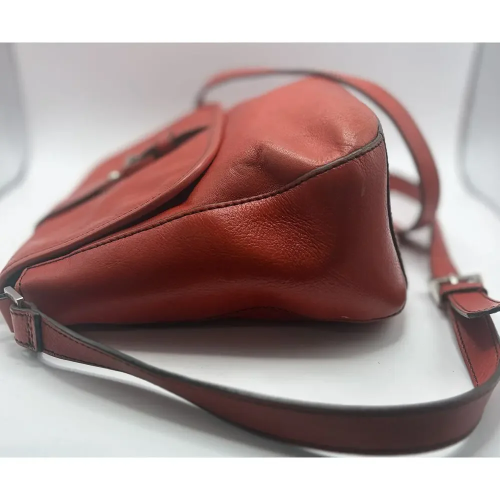 Vintage Etienne Aigner Red‎ Orange Leather Crossbody Messenger Bag Equestrian